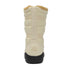 Beige winter boot with black sole on a white background