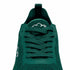 Close-up of the forest green Aramid Contact 2.0 shoe lacing, tongue logo and perforated knit upper.