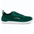 Side profile of forest green Naturcontact Aramid Contact 2.0 barefoot shoes featuring a breathable mesh upper, mountain logo and flat light-coloured sole.