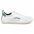 Side profile of Naturcontact Aramid Contact 2.0 barefoot shoes in white and green, featuring a breathable mesh upper and low-profile white sole.