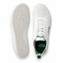 Top and outsole views of white and green Aramid Contact 2.0 barefoot shoes showing white laces, green interior accents and textured white tread.