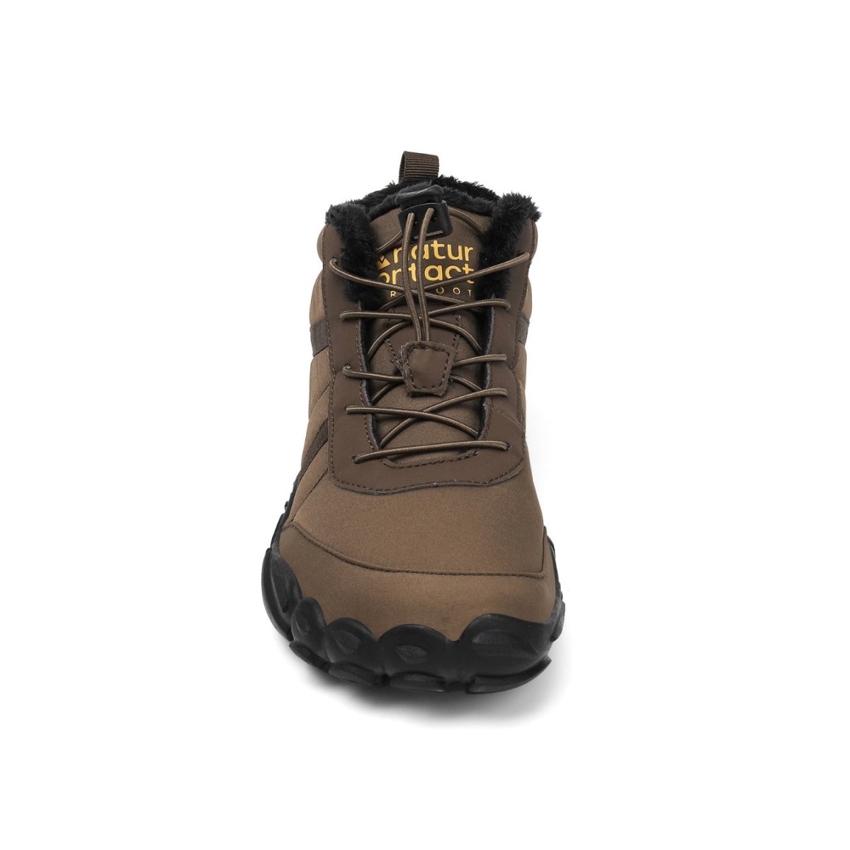 Naturcontact Arctic Contact 4.0 brown barefoot winter boots front view with wide toe box and flexible sole