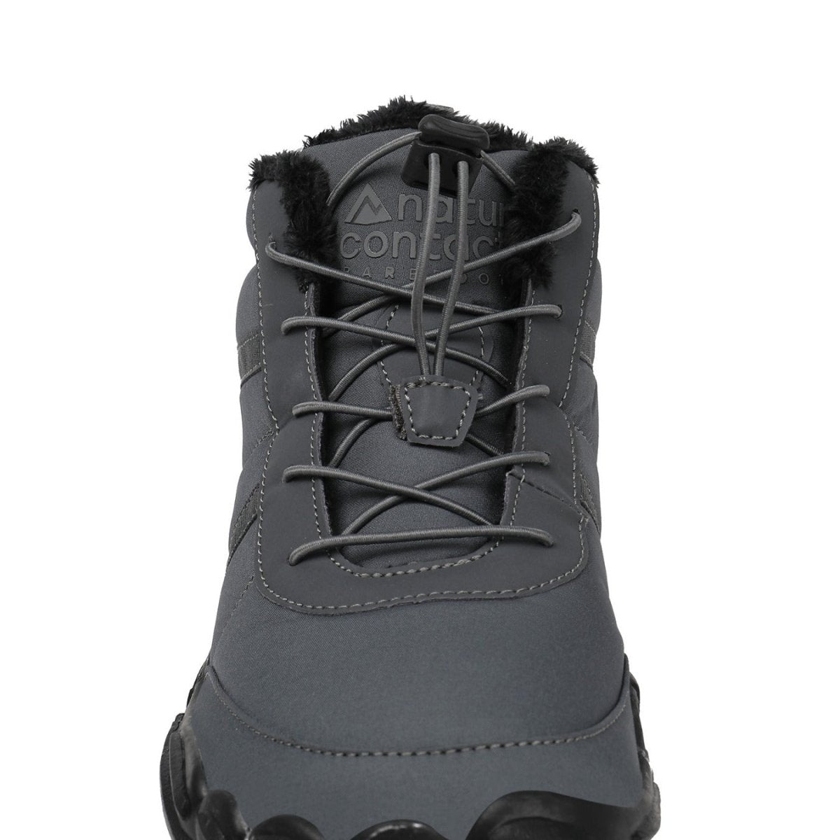 Naturcontact Arctic Contact 4.0 grey barefoot winter boots front view with elastic lacing system and insulated collar