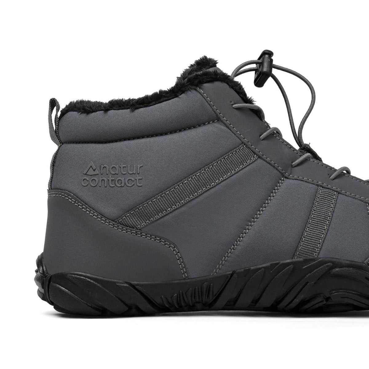 Naturcontact Arctic Contact 4.0 grey barefoot winter boots side view with padded ankle collar and flexible outsole