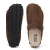 Brown barefoot suede clog with black sole on a white background