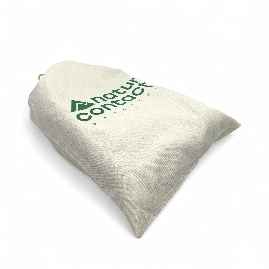 Naturcontact barefoot cotton drawstring bag with logo, angled product view on white background