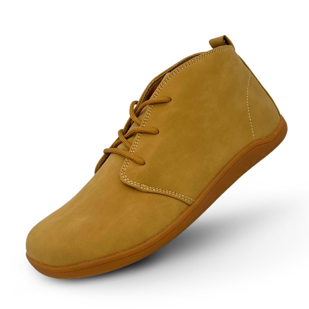 Naturcontact George smart barefoot shoe in tan, angled side view highlighting minimalist design, wide toe box, and flexible zero-drop sole.