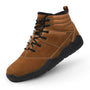 Naturcontact Intemperia 2.0 winter barefoot boot in brown suede with flexible sole, wide toe box and lace-up design, isolated on white background.