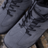 Close-up of Naturcontact Intemperia winter barefoot boots in Grey, focusing on the suede upper, reinforced stitching and minimalist lace system.