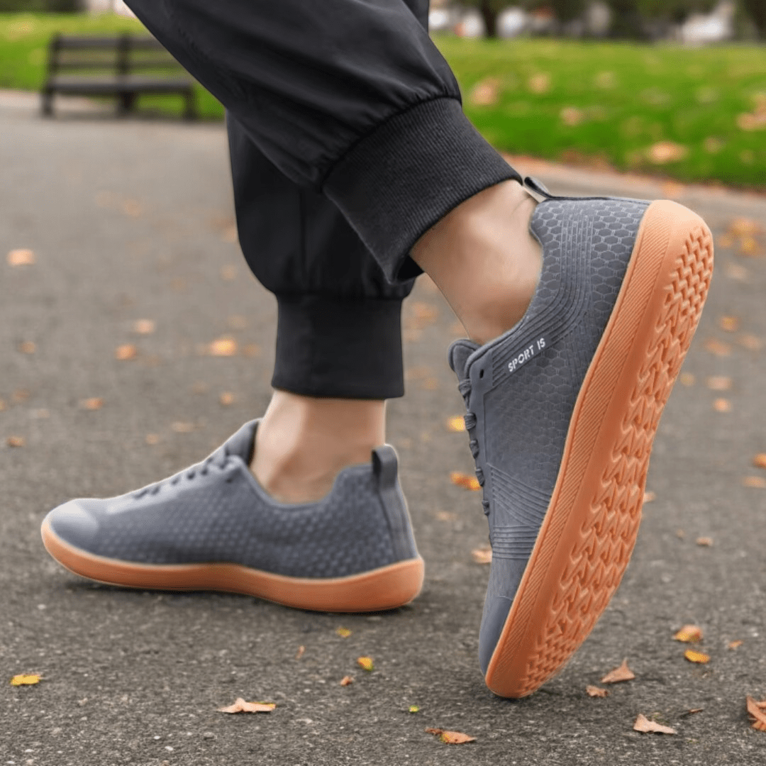 Person walking in Naturcontact Metro Flex 2.0 barefoot shoes showing flexible sole and natural foot movement