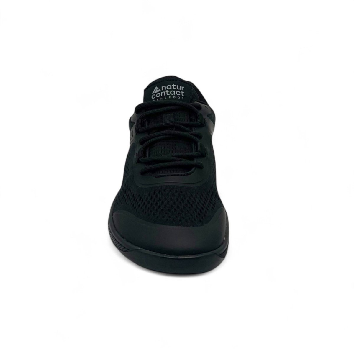 Black Naturcontact Metro Flex 3.0 barefoot shoes front view with wide toe box and minimalist sole on white background