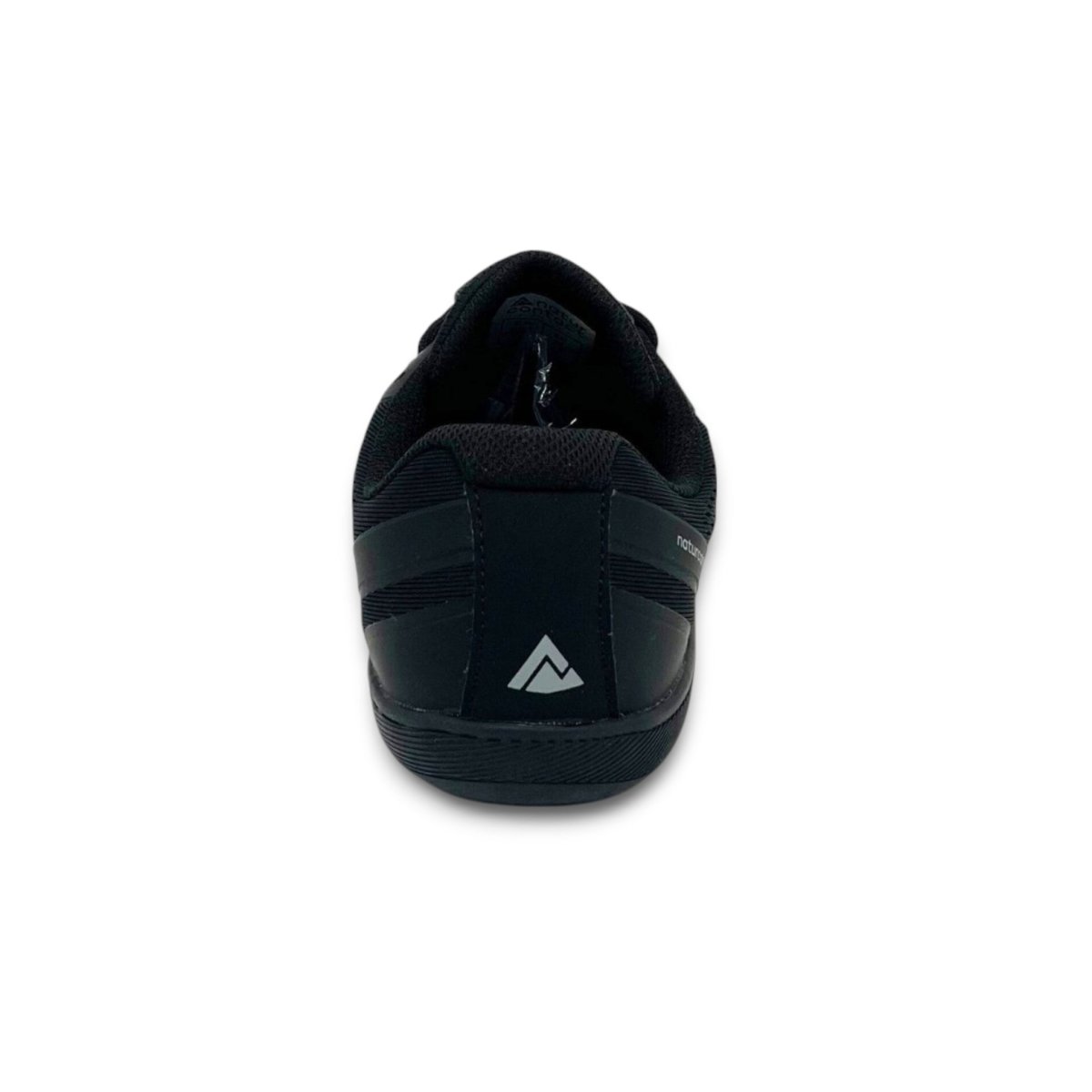 Black Naturcontact Metro Flex 3.0 barefoot shoes rear view with minimalist heel design and flexible sole on white background