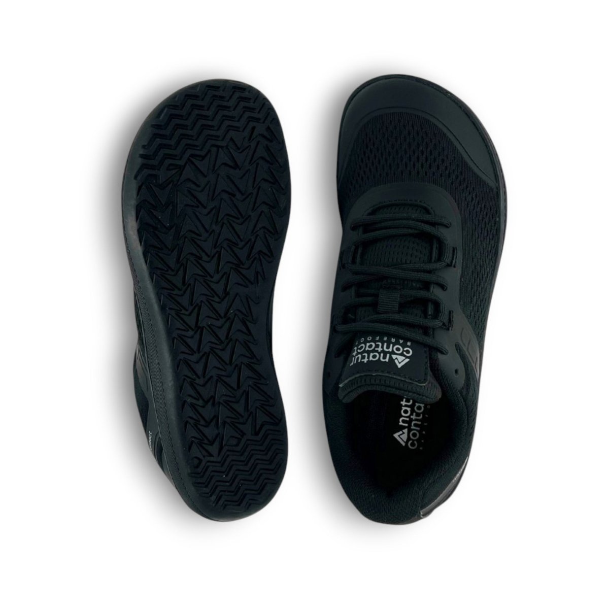 Black Naturcontact Metro Flex 3.0 barefoot shoes top and outsole view showing flexible sole pattern and breathable upper on white background