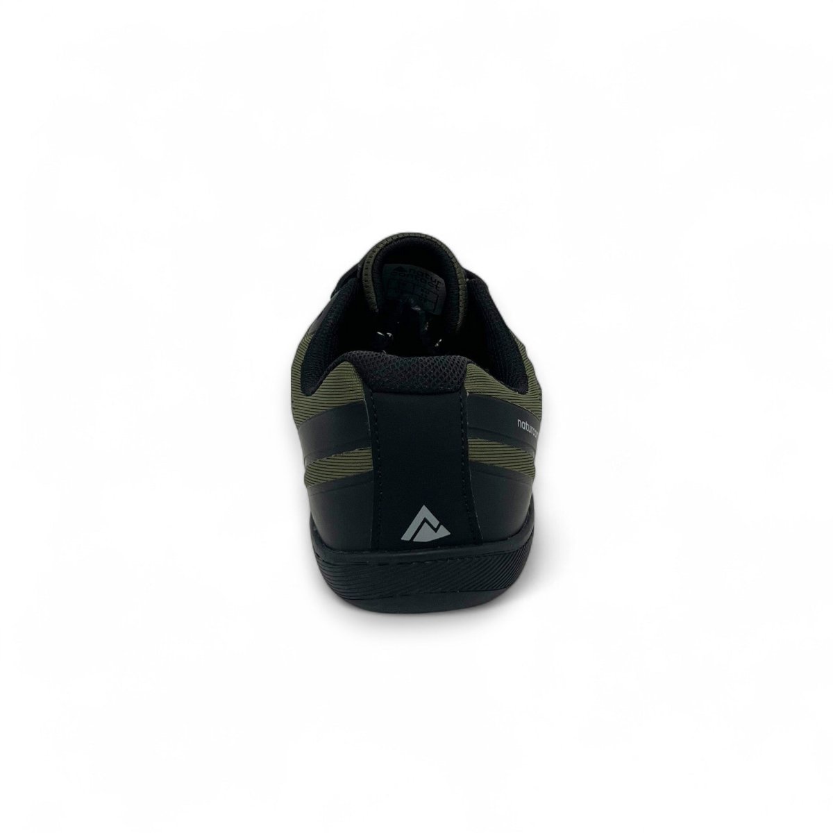 Olive green Naturcontact Metro Flex 3.0 barefoot shoe rear view showing minimalist heel design and flexible sole on white background