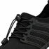 Close-up of black Sport Contact 2.0 trainers showing the elastic quick-laces, eyelets and breathable black upper.