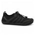 Side profile of black Sport Contact 2.0 barefoot shoes showing black breathable mesh, tonal stripes and sculpted outsole.