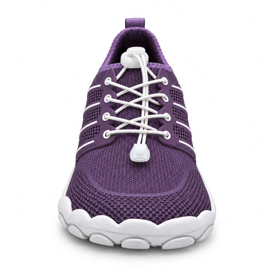 Front view of lilac Sport Contact 2.0 trainers showing the rounded toe box, white quick-laces and breathable upper.