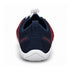 Rear view of navy blue and red Naturcontact Sport Contact 2.0 barefoot shoes showing the heel pull tab, branded side panels and white heel tread.