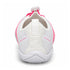 Rear view of white and pink Sport Contact 2.0 barefoot trainers showing the heel pull tab, white collar and textured outsole.