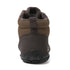 Rear view of the brown Storm Feel shoe, showing the heel and pull tab.