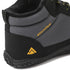 Close-up of the grey Storm Feel shoe showing the fleece collar, heel and branding.