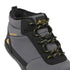 Close-up of the grey Storm Feel shoe showing its laces, tongue and fleece lining.