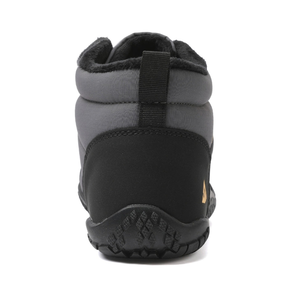 Rear view of the grey Storm Feel shoe, showing the heel and pull tab.