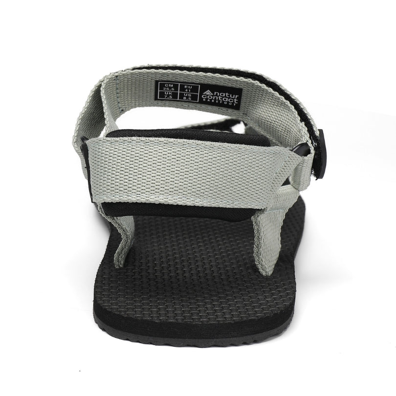 Back view of Naturwalkers 2.0 grey barefoot sandals with adjustable heel strap