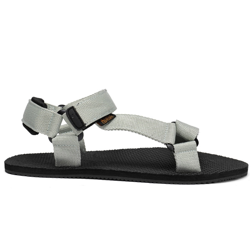 Side view of Naturwalkers 2.0 grey barefoot sandals with thin flexible sole