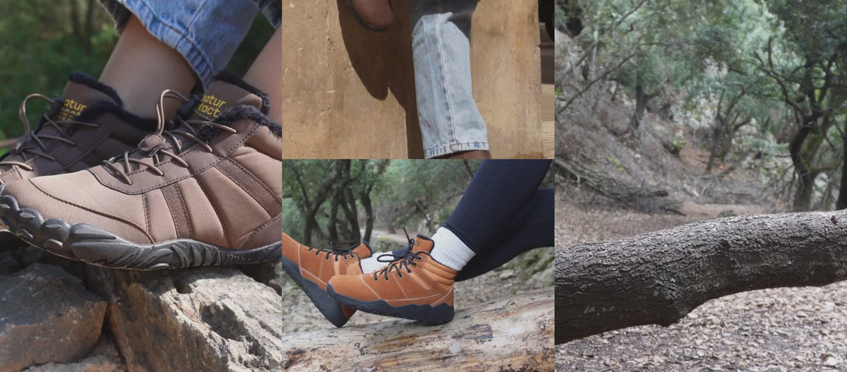 Close-ups of Naturcontact boot toe boxes and laces, comparing “Day 1” and “After 1 Year”, with visible creasing and scuffs.
