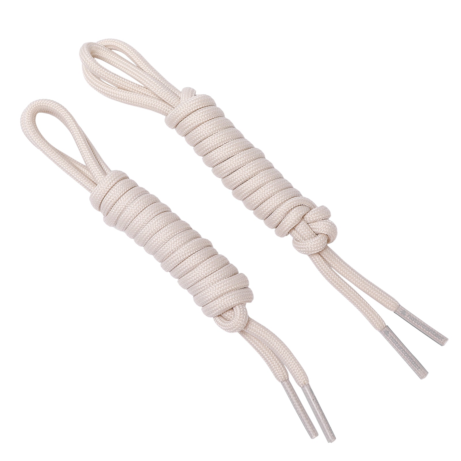 Pair of coiled sand round braided shoelaces with Naturcontact-branded aglets.