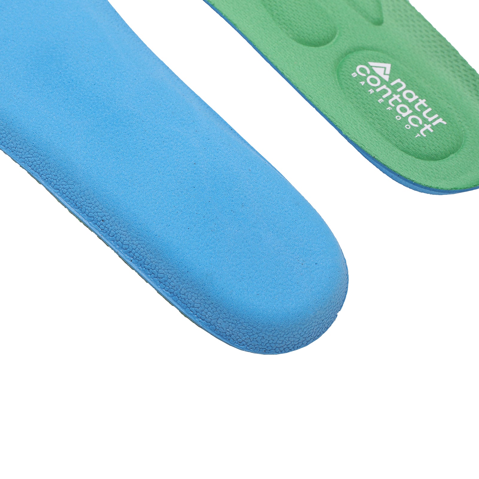 Ergonomic foam insoles with a dual-color design and subtle contouring for foot support.