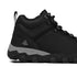 Black hiking boot with visible brand logo on a white background