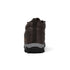 Brown hiking boot with gray sole on a white background