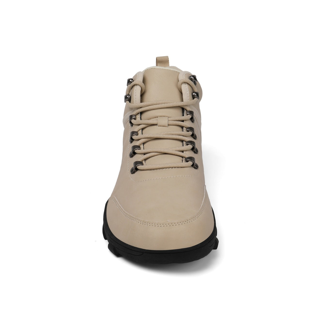 Beige boot with black sole on a white background