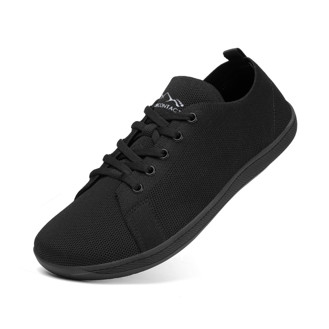 Black sneaker with lace-up design on a white background