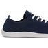 Navy blue sneaker with white laces on a white background