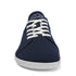 Navy blue sneaker with white laces on a white background