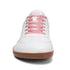 Front view of Walker Leather barefoot shoes in white and pink with wide toe box for natural movement