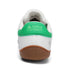 Rear view of Walker Leather barefoot shoes in white and green with padded heel collar