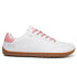 Side view of Walker Leather barefoot shoes in white and pink showing slim everyday barefoot profile